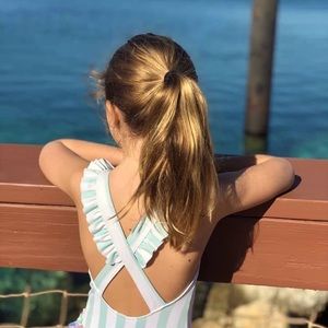 Girls Minnow ruffle double cross one piece swim suit